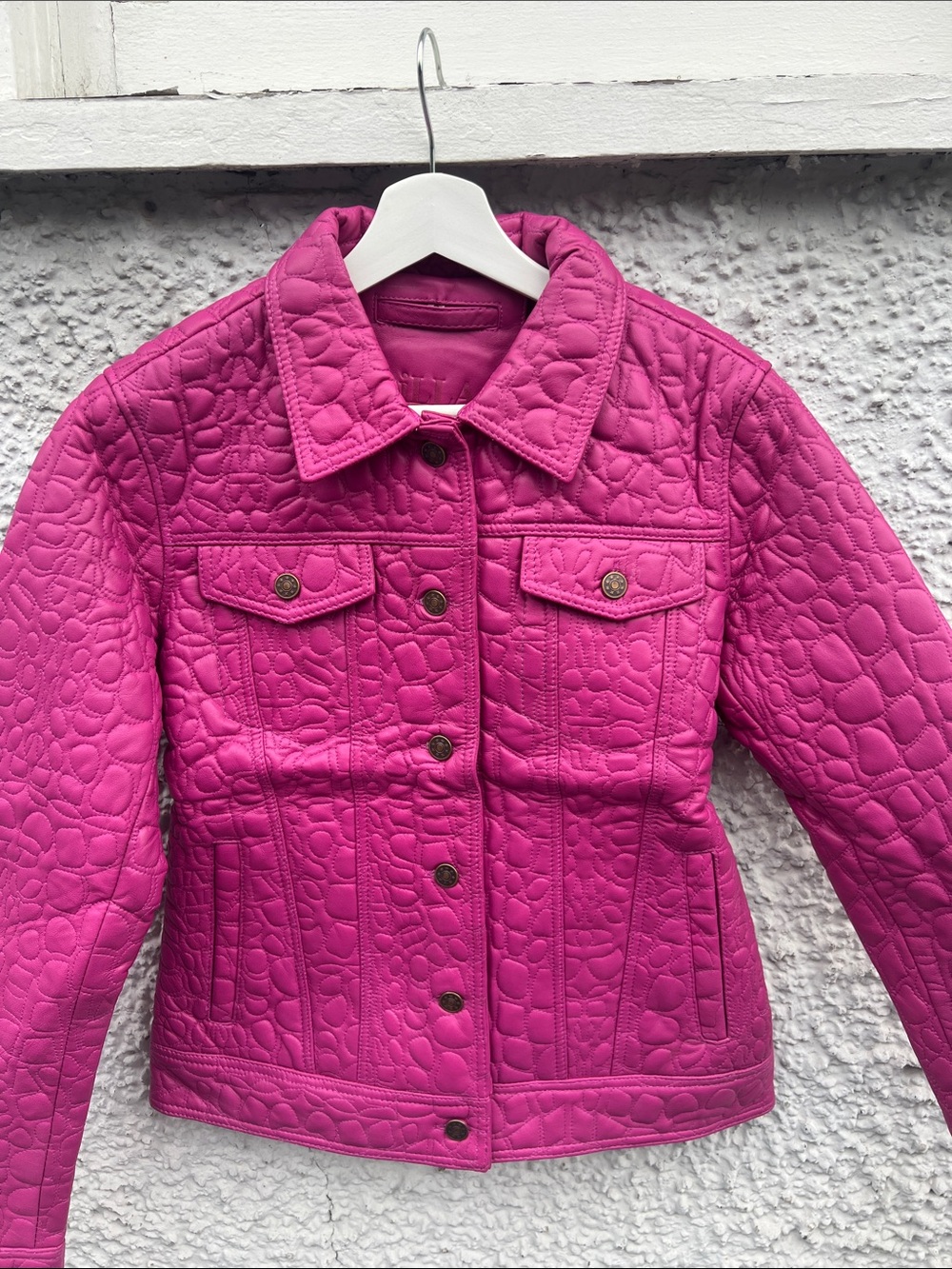 Women's Quilted Fuchsia 100% genuine leather Jacket (Brand new)